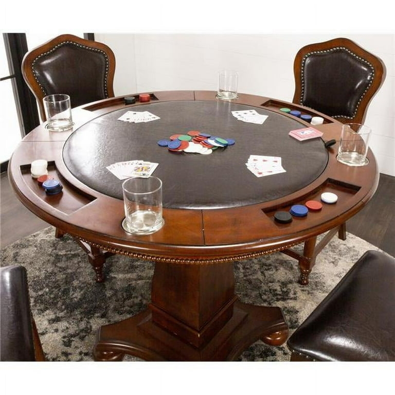 Elegant Round Poker Dining Room Table with Leather Top