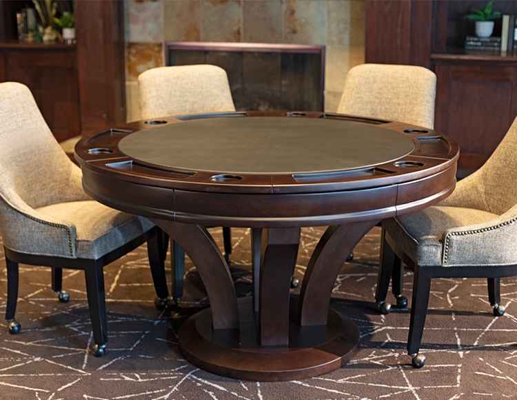 Elegant Round Wood Poker Table with Upholstered Chairs
