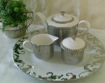 Elegant Silver and White Grace Teaware Set