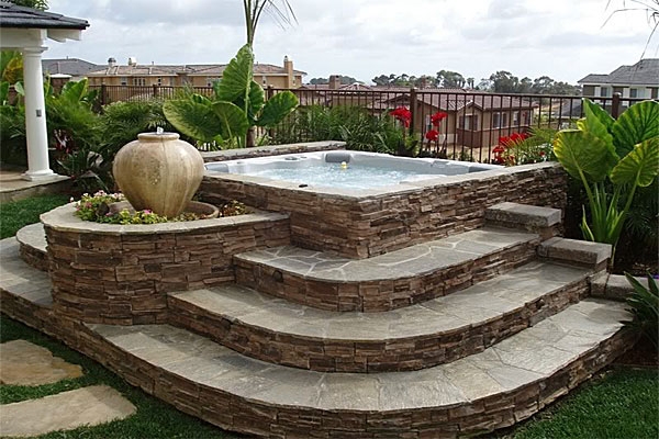 Elegant Stone Hot Tub Deck Surround Ideas