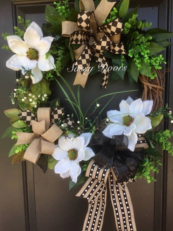 Elegant Summer Magnolia and Boxwood Front Door Wreath