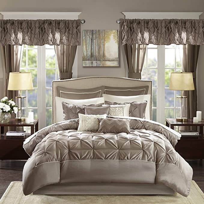 Elegant Taupe Faux Silk Comforter Bedroom Set