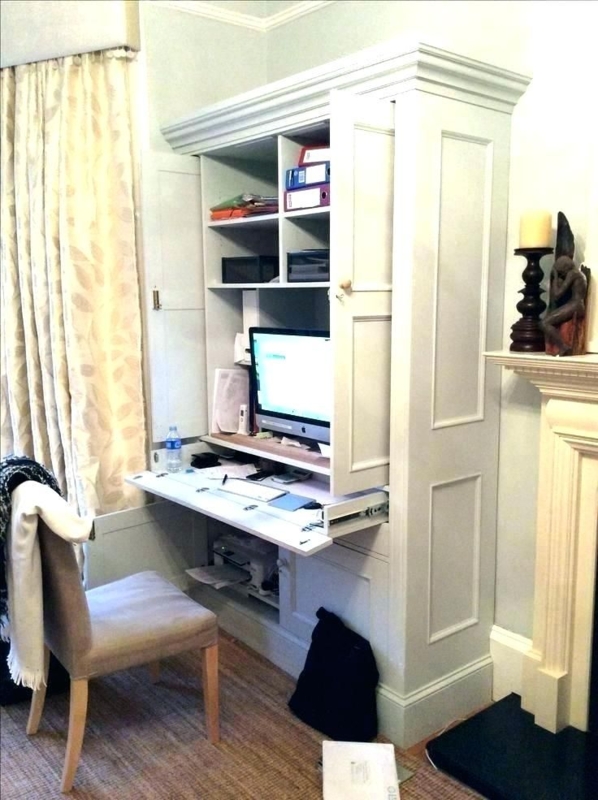 Elegant White Hidden Desk Cabinet for Small Spaces