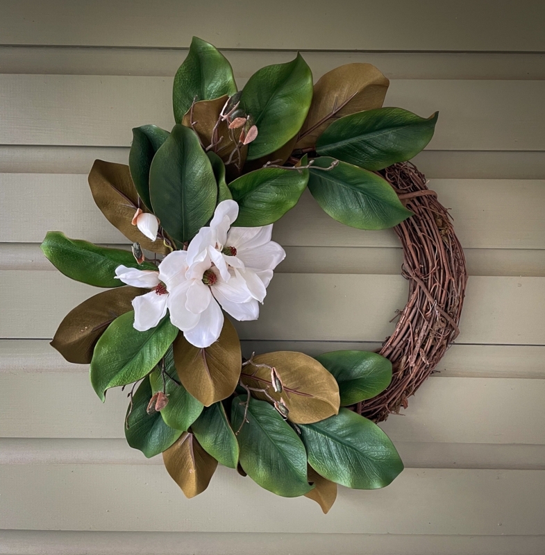 Elegant White Magnolia Front Door Wreath