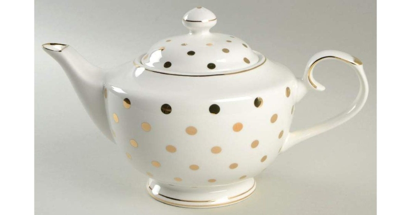 Elegant White Porcelain Teapot with Gold Polka Dots