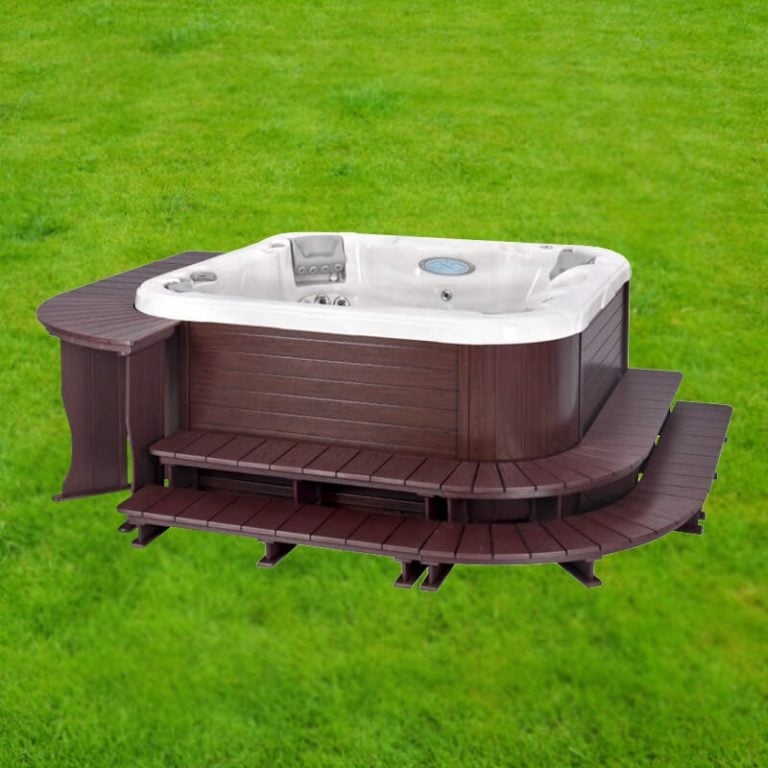 Elegant Wooden Hot Tub Surround with Built-in Steps