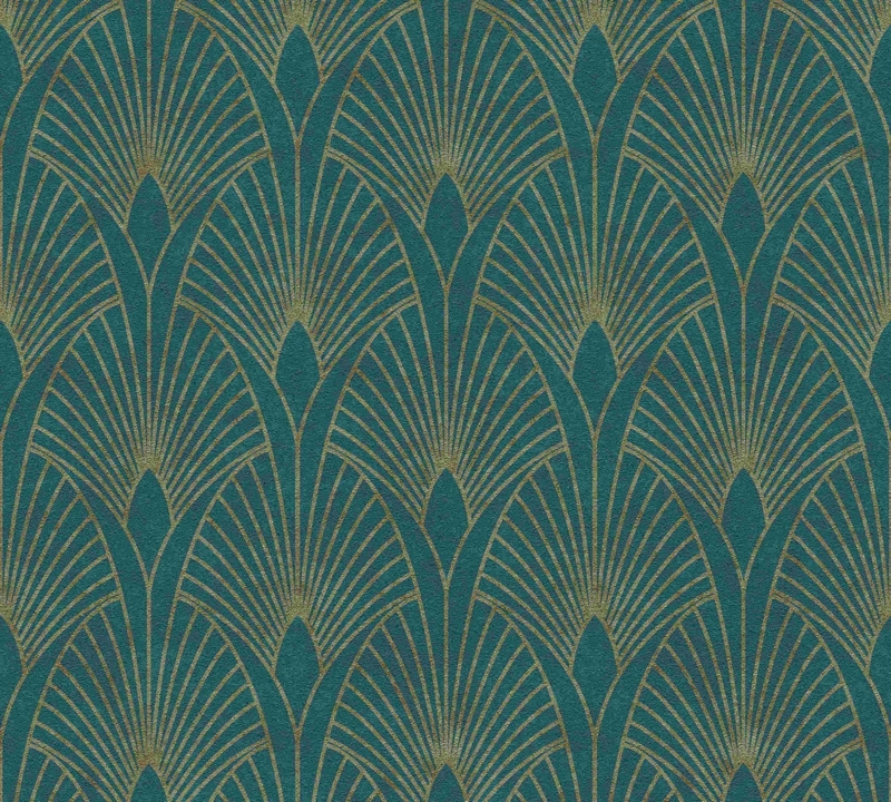 Emerald Green Art Deco Wallpaper with Gold Accents