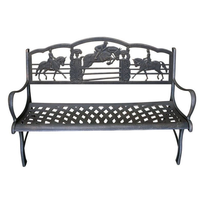 Equestrian Cast Iron Garden Bench with Horse Design