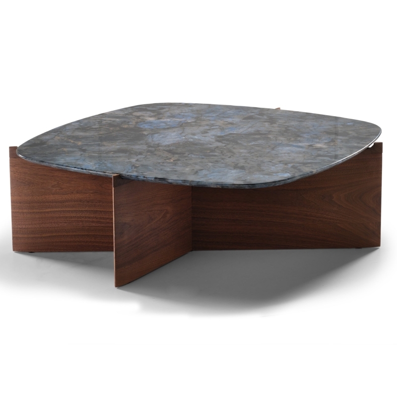 Eureka Walnut and Blue Jade Marble Coffee Table Set