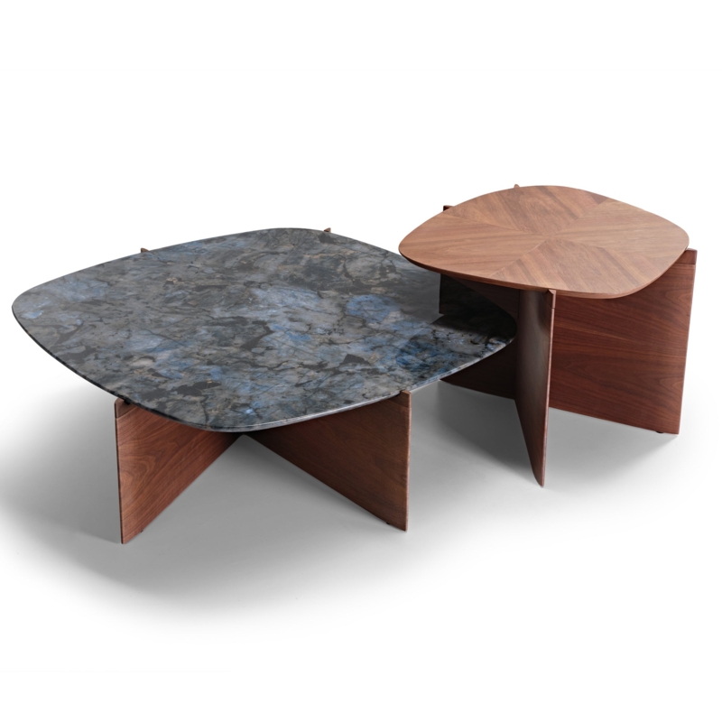 Eureka Walnut and Blue Jade Marble Coffee Table Set