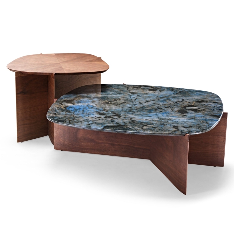 Eureka Walnut and Blue Jade Marble Coffee Table Set