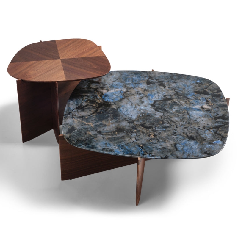 Eureka Walnut and Blue Jade Marble Coffee Tables