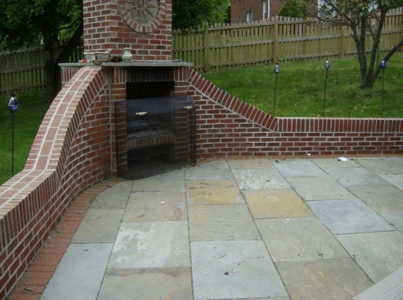 Fence built in outdoor corner fireplace red brick | Outdoor fire ...