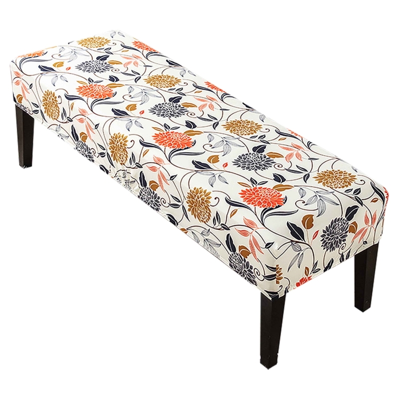 Floral Patterned Stretch Bench Cover for Dining Room
