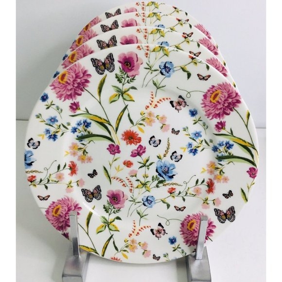 Floral Porcelain Plates with Butterfly Motif