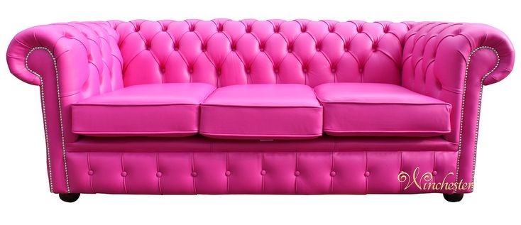 Fuchsia Pink Chesterfield 3-Seater Leather Sofa
