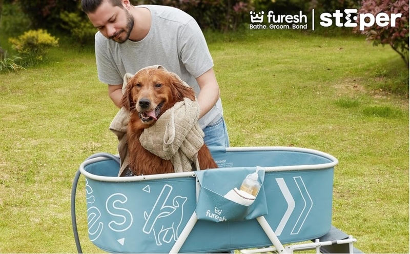 Furesh Elevated Dog Bath Tub with Stairs for Large Dogs