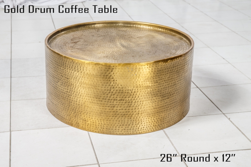 Gold Hammered Drum Coffee Table 26 Inch Round
