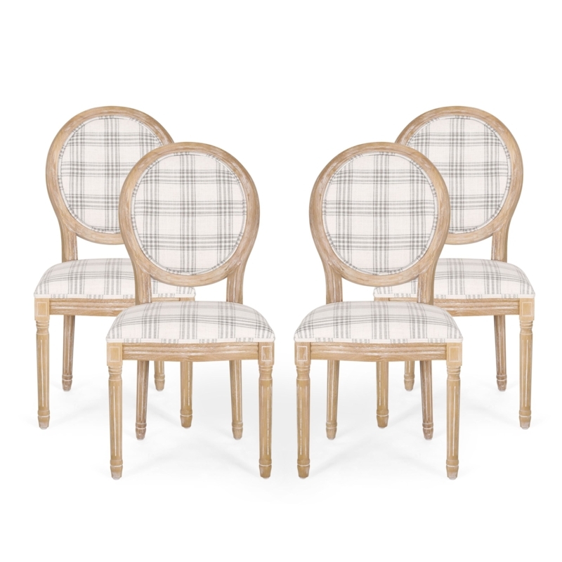 Gray Plaid French Fabric Dining Chairs Set