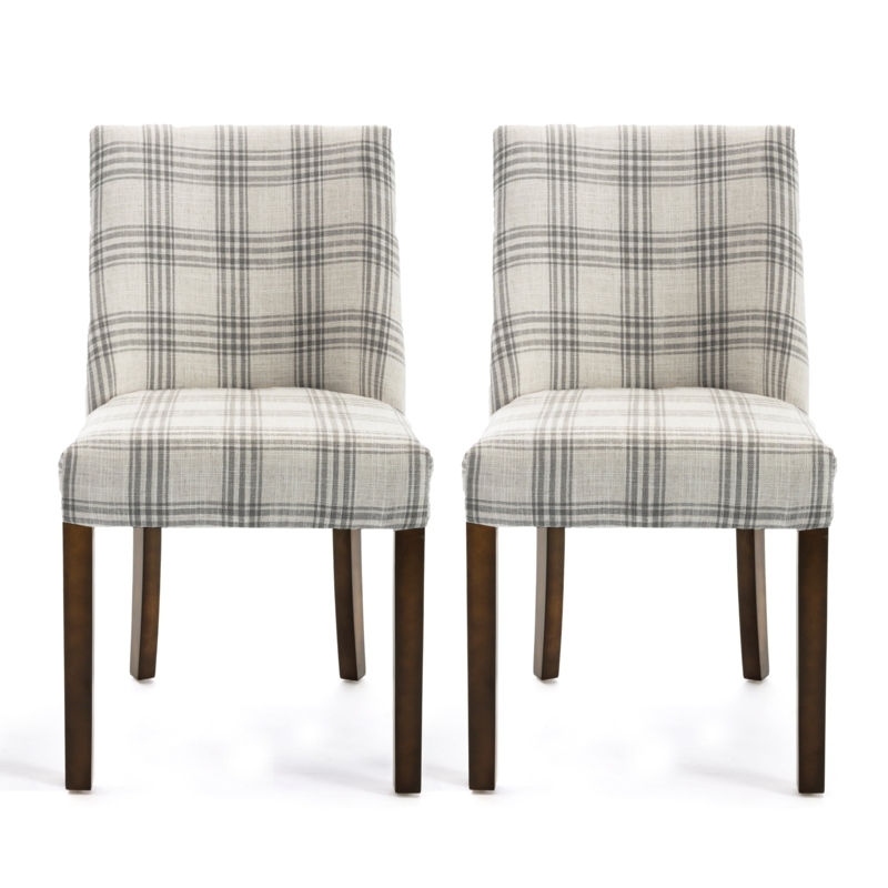 Gray Plaid Upholstered Dining Chairs Set of 2
