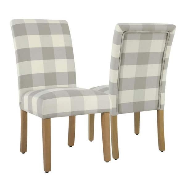 Grey Buffalo Plaid Upholstered Parsons Dining Chairs