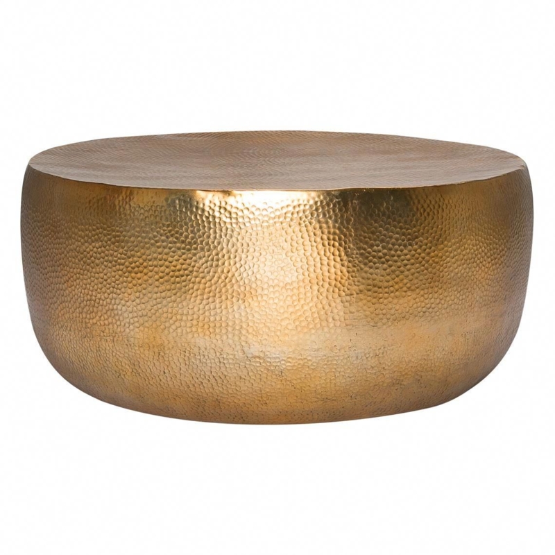 Hammered Gold Drum Coffee Table for Elegant Living Rooms