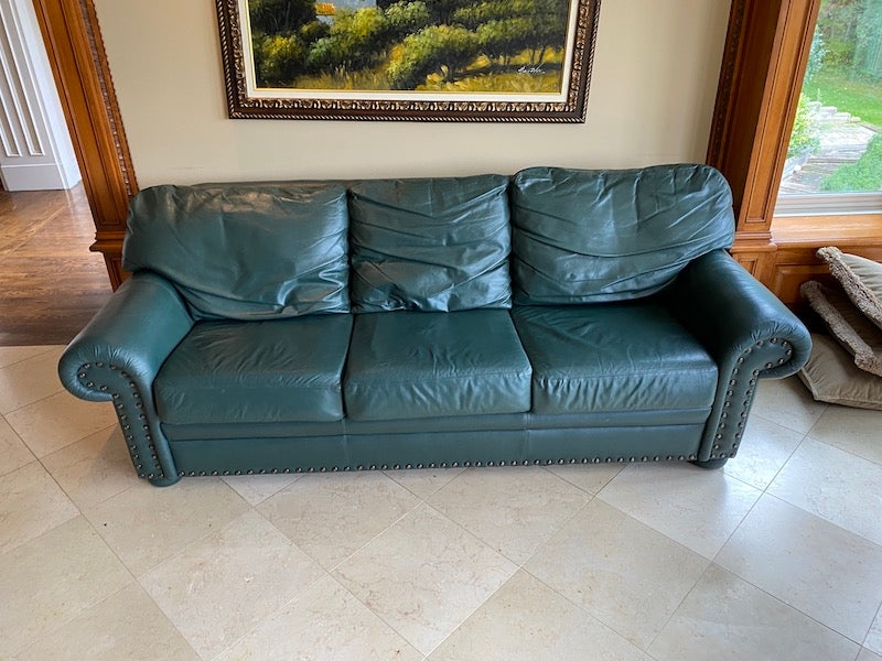 Hunter Green Leather Sofa with Nailhead Trim