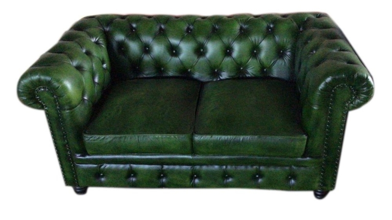 Hunter Green Tufted Leather Chesterfield Sofa