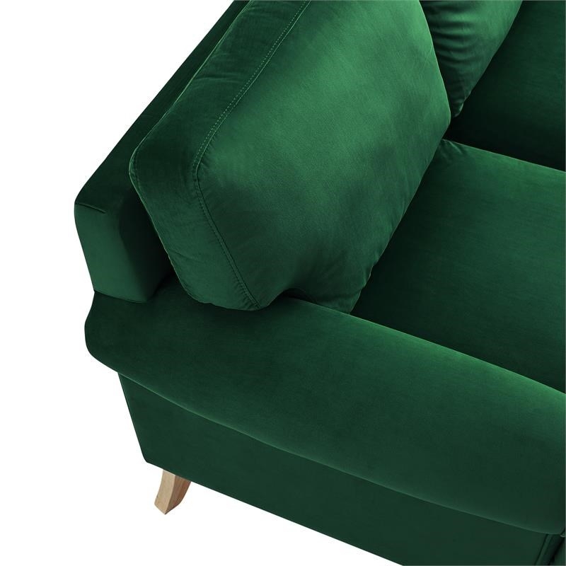 Hunter Green Velvet Lela Sofa with Wooden Legs