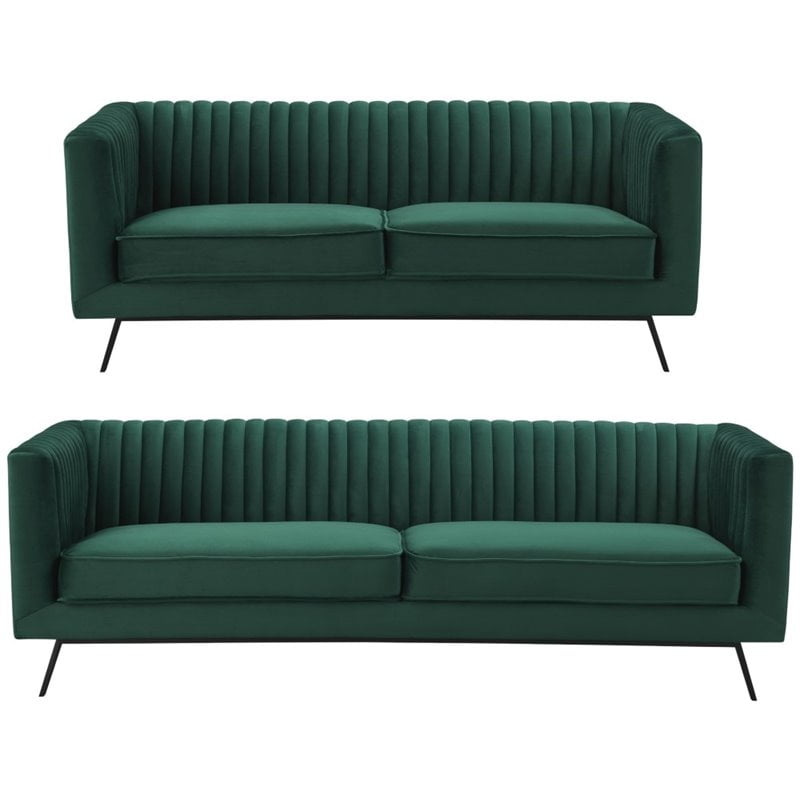Hunter Green Velvet Sofa and Loveseat Set