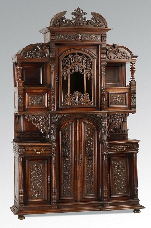 Intricately Carved Gothic Victorian Cabinet Design