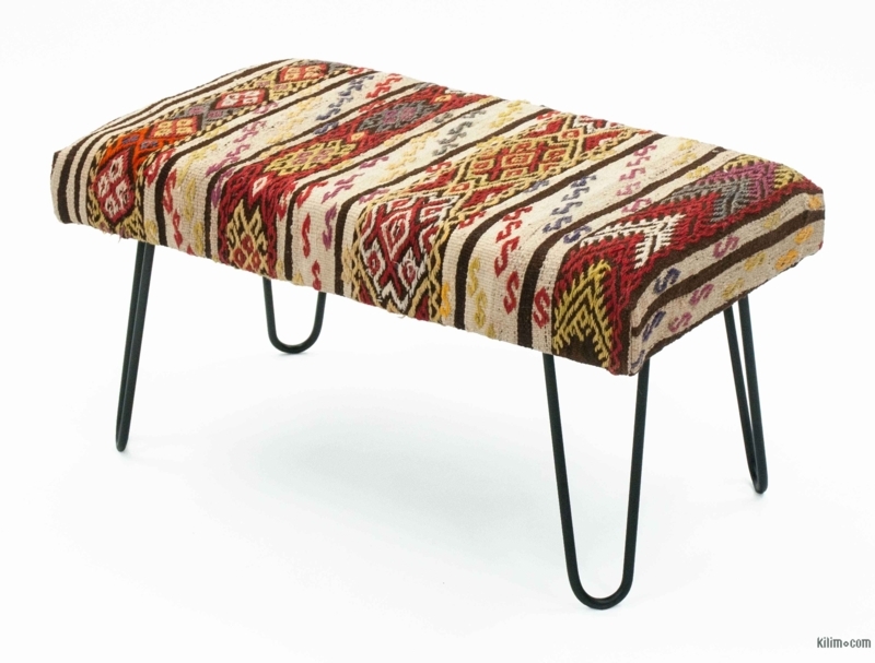 Kilim Upholstered Bench with Metal Hairpin Legs
