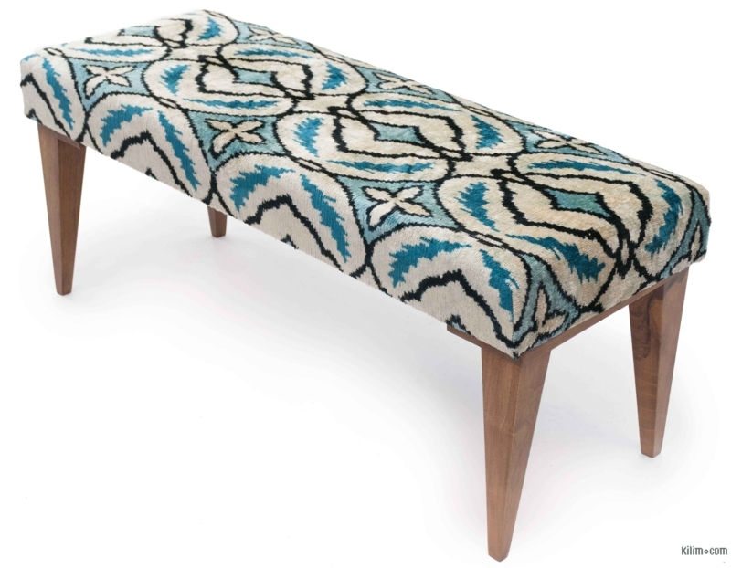 Kilim Upholstered Wooden Bench with Geometric Pattern