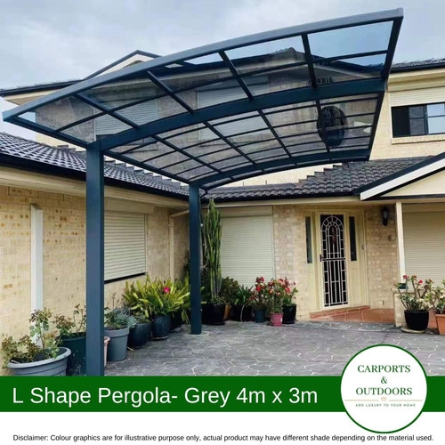 L Shape Pergola Kit 4mx3m - GREY | carportsandoutdoors