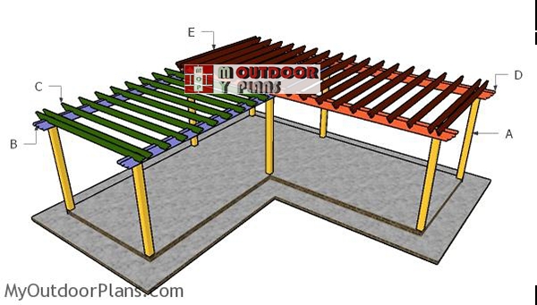 L-Shaped Pergola Design with Concrete Base