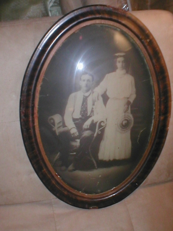 Large Antique Oval Picture Frame with Convex Bubble Glass