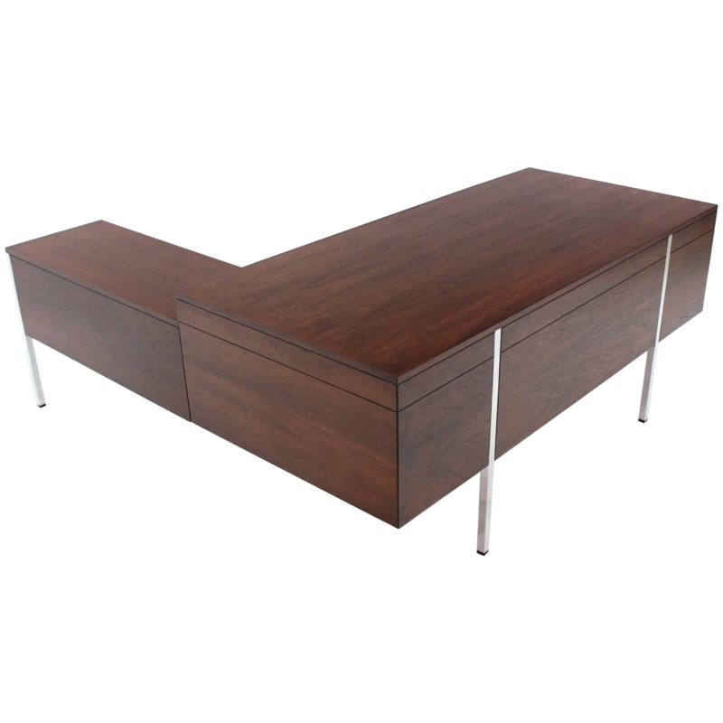 Large Executive Mid-Century Modern Walnut L-Shape Desk with Return at ...