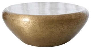 Large Hammered Brass Round Coffee Table Modern Gold