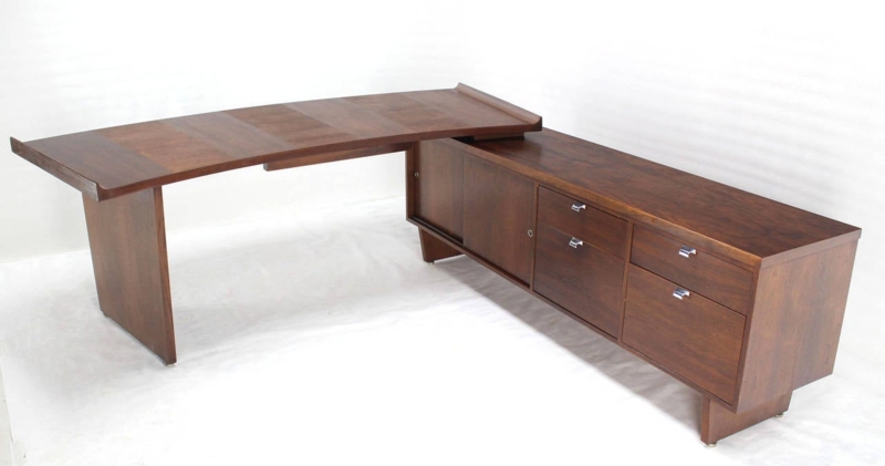 Large Mid-Century Modern Walnut Executive L-Shape Desk