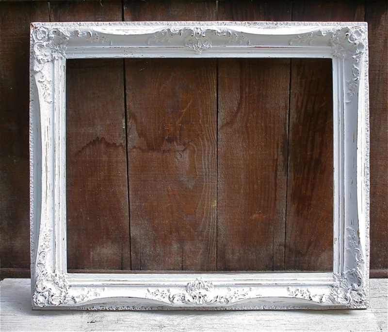 Large White Distressed Antique Wood Frame