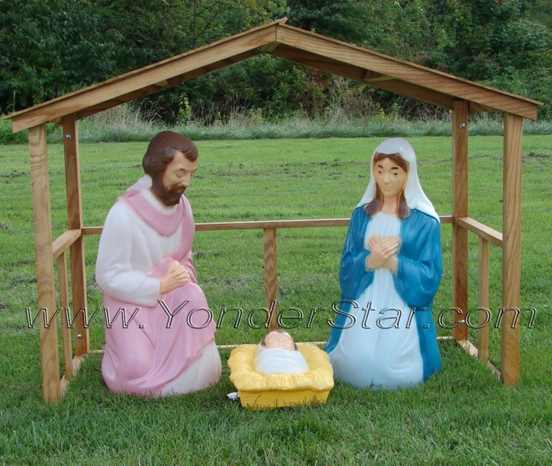 Lighted Outdoor Nativity Scene with Wooden Stable
