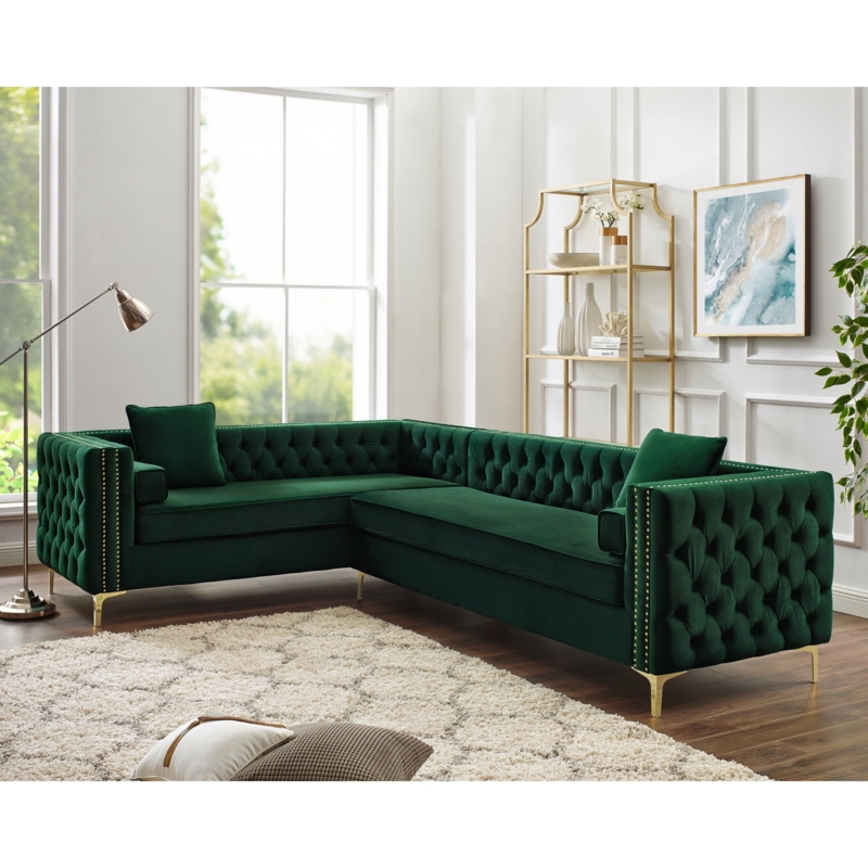 Luxurious Emerald Green Velvet Corner Sectional Sofa