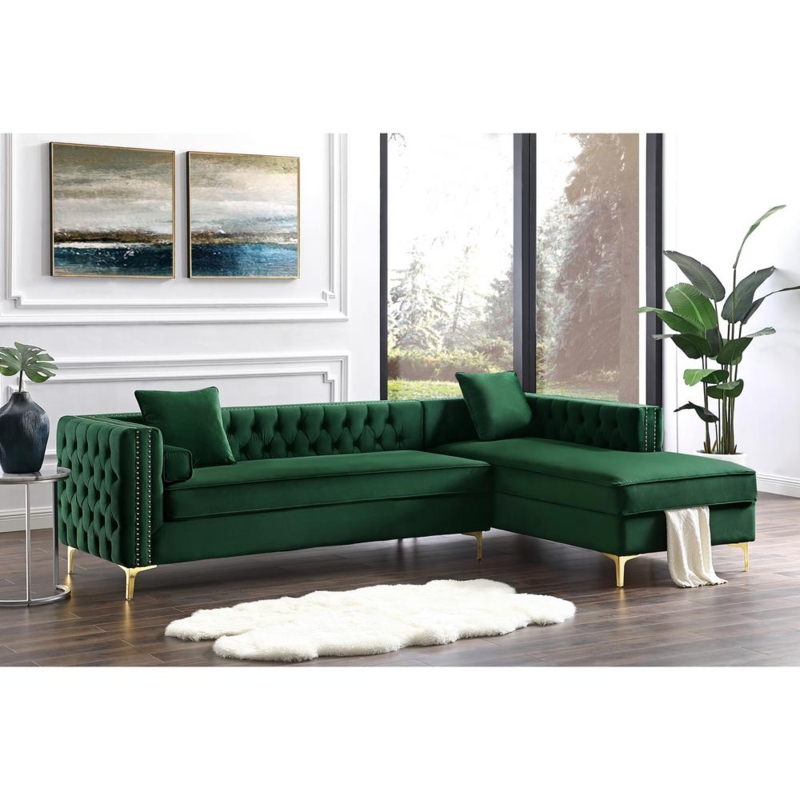Luxurious Hunter Green Velvet Sectional Sofa