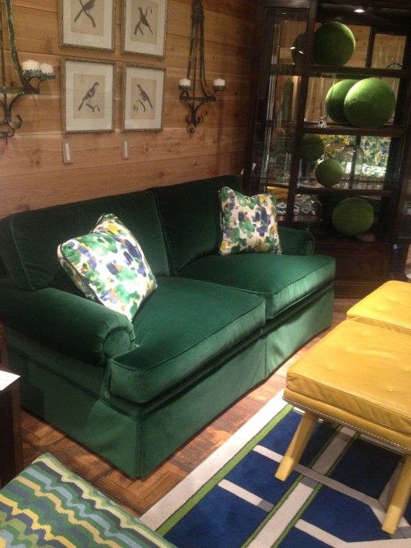 Luxurious Hunter Green Velvet Sofa with Accent Pillows