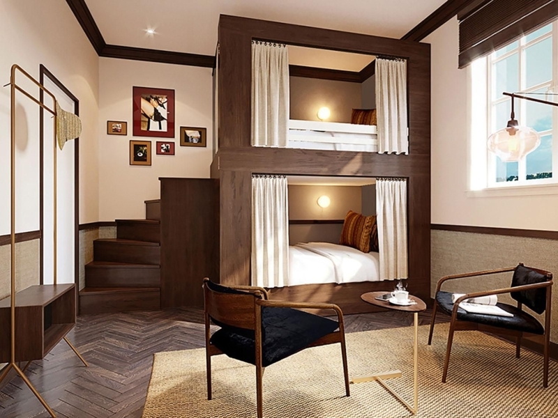 Luxury Built-In Wooden Bunk Beds with Seating Area