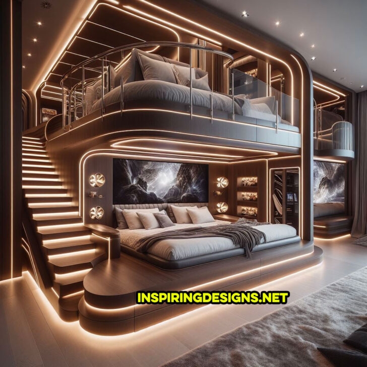 Luxury Futuristic Bunk Beds with LED Lighting
