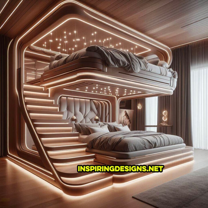 Luxury Futuristic LED-illuminated Bunk Beds Design