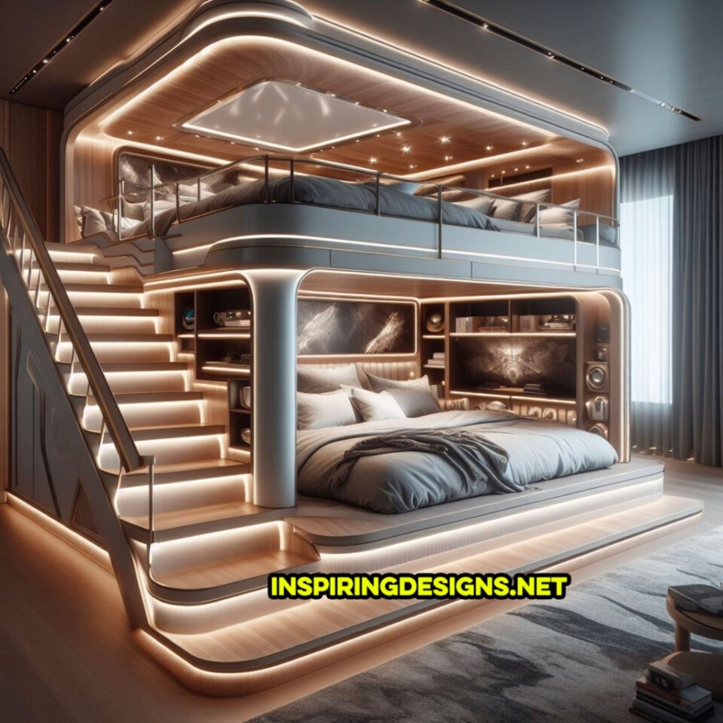 Luxury Modern Bunk Beds with Ambient Lighting