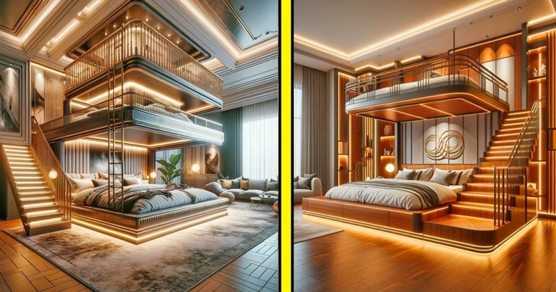 Luxury Modern Bunk Beds with Illuminated Staircase