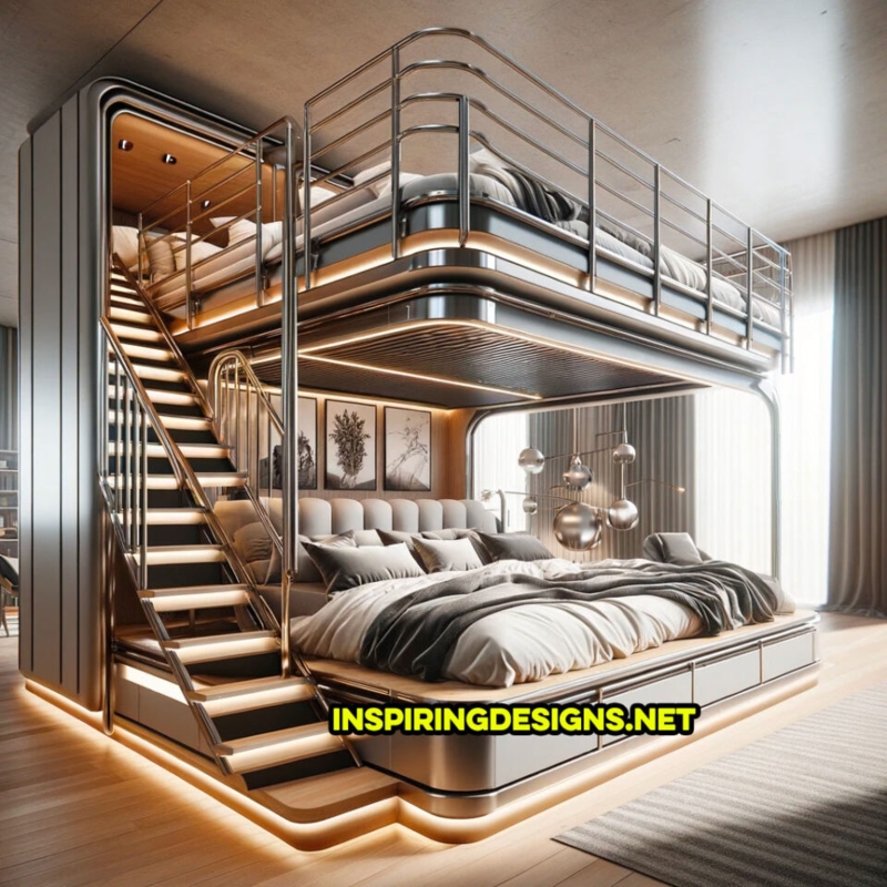 Luxury Modern Bunk Beds with Illuminated Staircase
